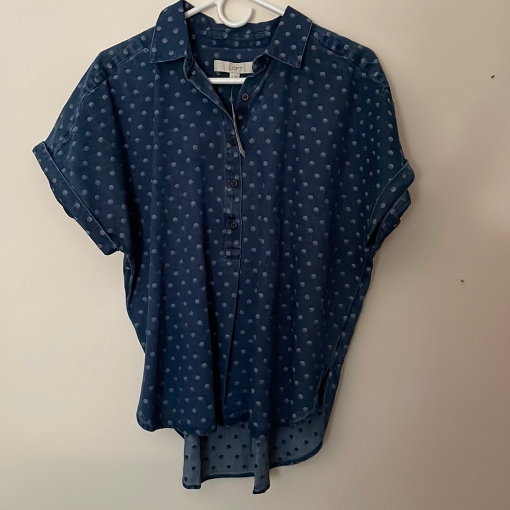 Denim loft dolman style polka dot shirt.